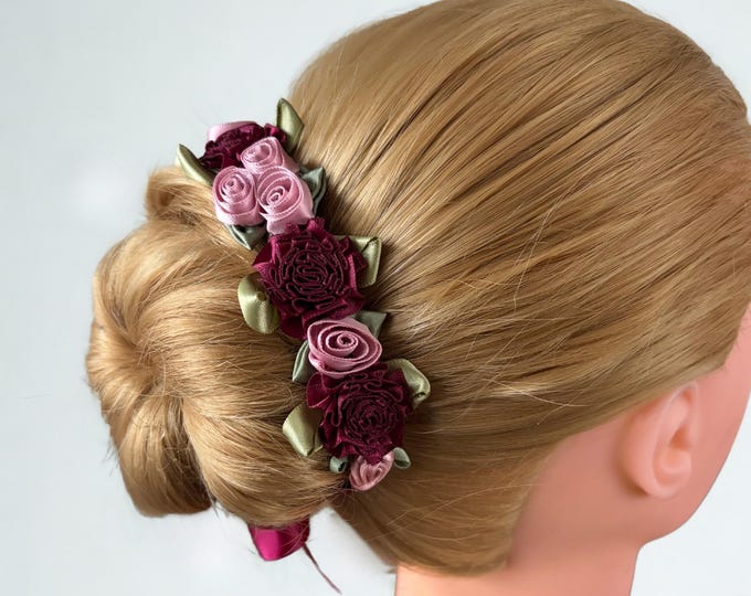 Burgundy Rose Bun Wrap, Ballet Hair Accessory