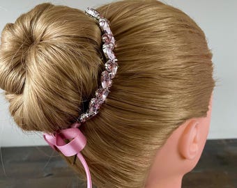 Pink Crystal Bun Wrap: Rhinestone Ballet Hairpiece