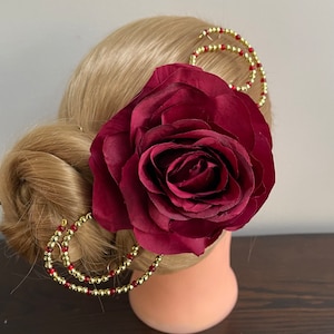 Burgundy Rose Ballet Headpiece: Beaded Paquita Hair Accessory