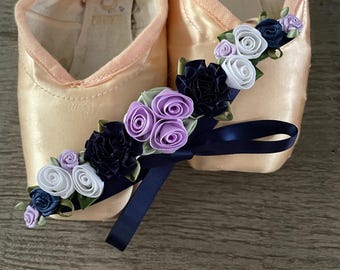 Navy Blue & Lavender Floral Bun Wrap: Ballet Hair Garland