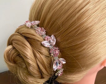 Pink Crystal Bun Wreath (bridal crystal bunwrap, pink rhinestone bridal hair piece, Rhinestone Ballet wrap, yagp hair piece, bunflowerz)