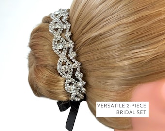 Bridal Rhinestone BunWrap Set | Elegant Wedding Accessories for Bun | Crystal Bride Hair Vine
