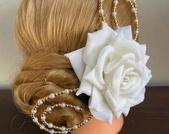 BunFlowerz Paquita Ivory Ballet Headpiece (off-white velvet hair flower, Kitri hair piece, Spanish flower, Don Quixote hair, Dulcinea hair)