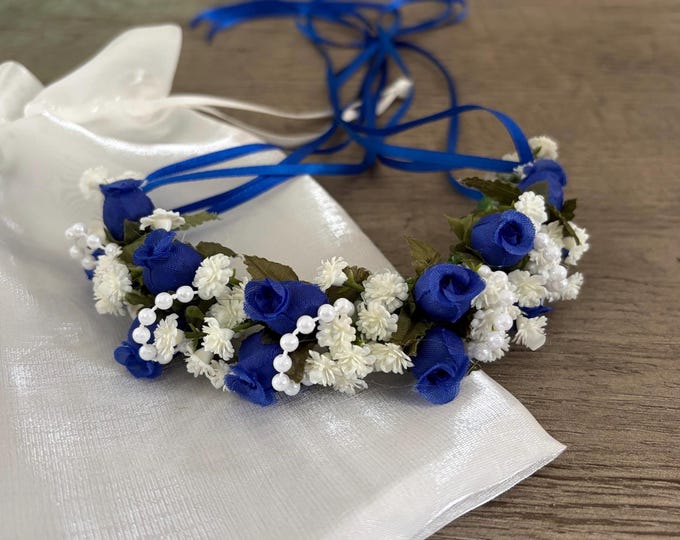 Royal Blue Rose Ballet Hair Garland: YAGP Dance Headpiece