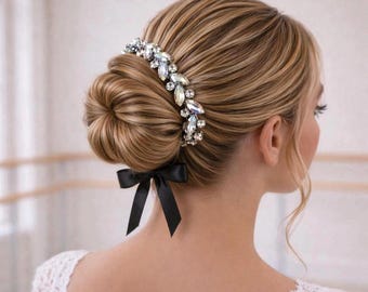 AB Rhinestone Dance Recital Hairpiece, Ballet Bun Wrap, Competition Headpiece