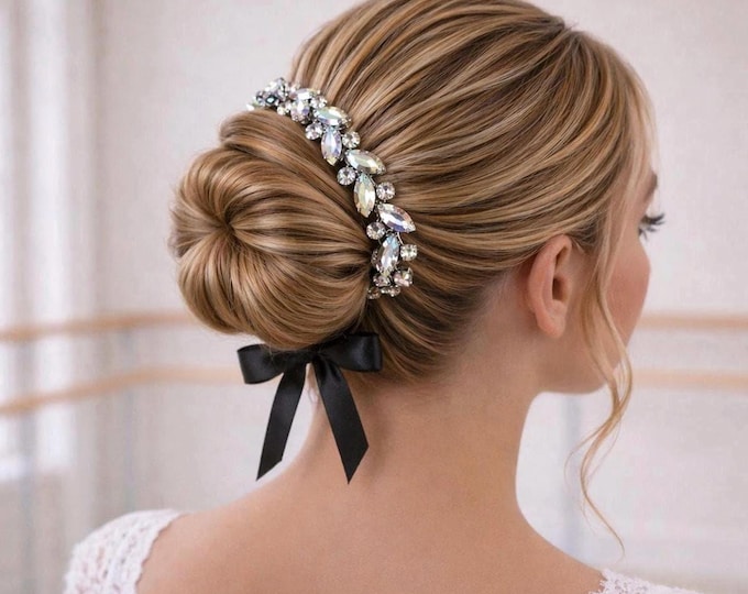 AB Rhinestone Dance Recital Hairpiece, Ballet Bun Wrap, Competition Headpiece