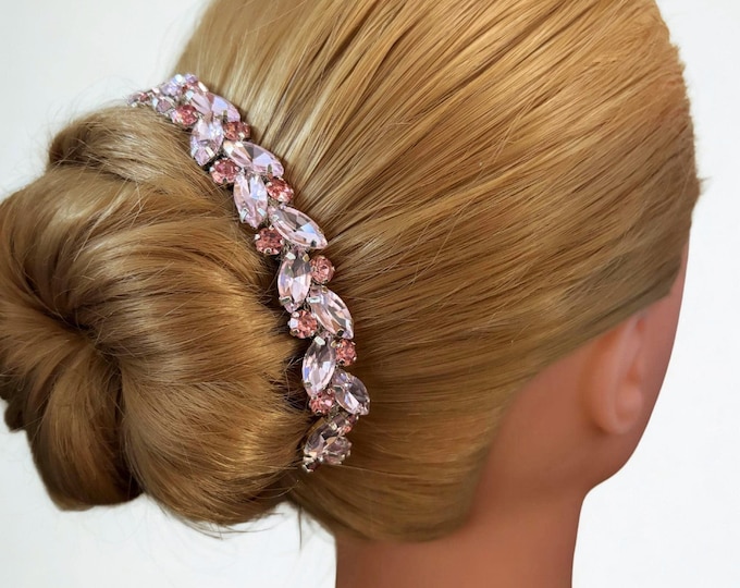 Blush Rhinestone bridal hairpiece Pink crystal hair jewelry