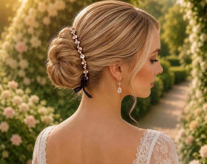 Thin Rose Gold Bridal Headpiece | Minimalist Wedding Accessory for Bun, Delicate Classic Bride Hairpiece