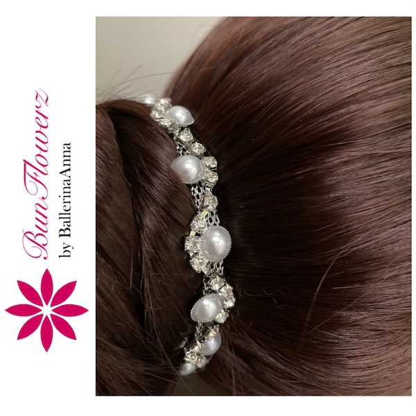 BunFlowerz Silver Pearl Rhinestone BunWrap (jewel ballet wrap, bridal hair garland, bun crown, bridal hairpiece, rhinestone head band)