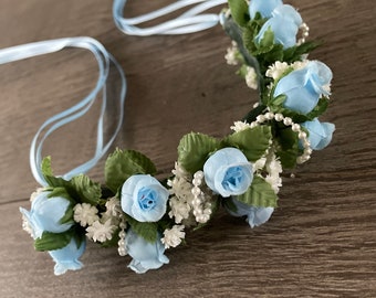 BunFlowerz Pastel Blue YAGP Hair Piece (Giselle hair garland, lise flower garland, peasant dance garland, Cinderella flower crown)