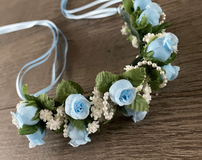 BunFlowerz Pastel Blue YAGP Hair Piece (Giselle hair garland, lise flower garland, peasant dance garland, Cinderella flower crown)