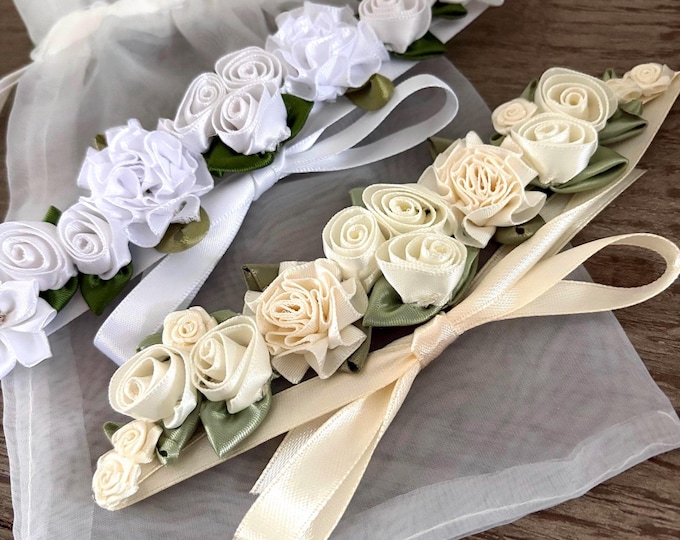 Heirloom White & Ivory Rose Bun Wrap Collection – Bridal Hair Accessory, Flower Girl Hairpiece