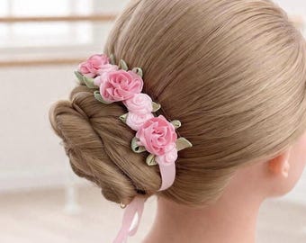 Pink Floral BunWreath: Pastel Satin Flower Hair Garland