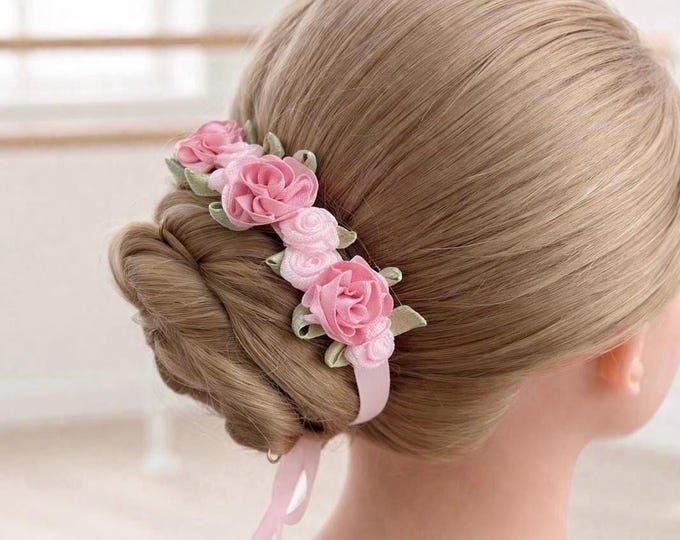 Pink Floral BunWreath: Pastel Satin Flower Hair Garland