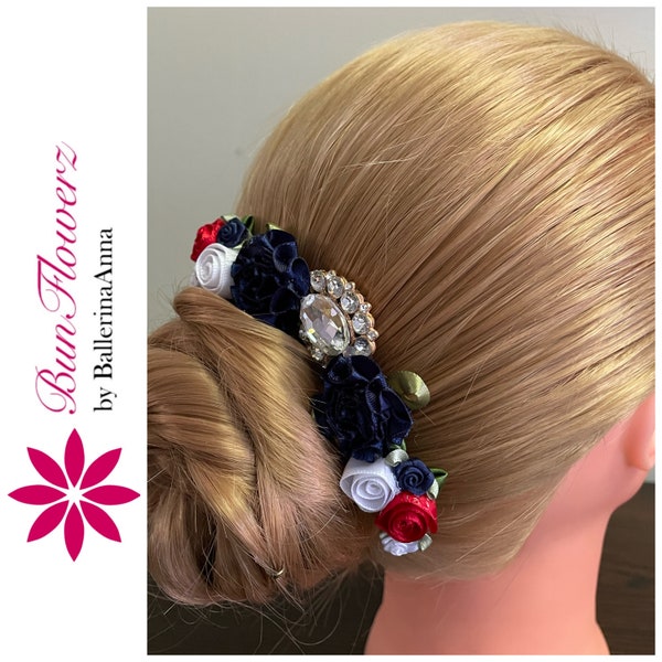 BunFlowerz Flames of Paris Harlequinade Jewel BunPin (Soldier Doll bun pin, ballet wrap, blue bunwrap, hair garland, haircrown, hairpin)