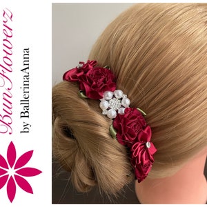 BunFlowerz Paquita Gamzatti Burgundy BunWrap (burgundy bun pin, burgundy jewel hair piece, paquita ballet wrap, gamzatti hair garland)