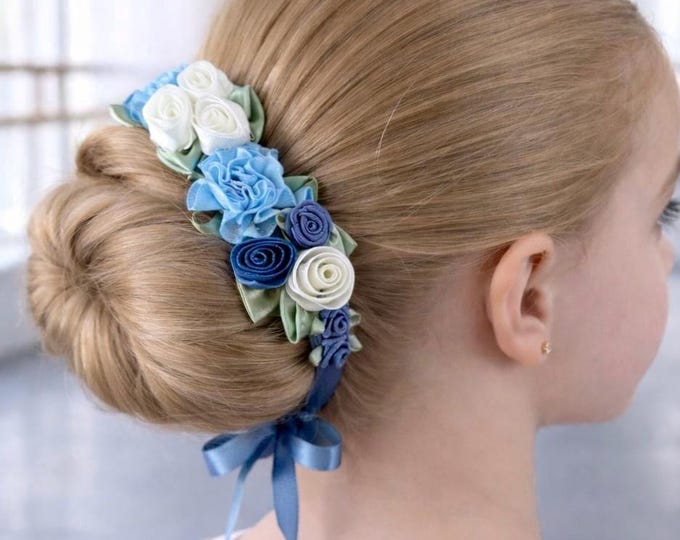 Blue Dance Bun Hairpiece, Giselle Floral Bun Wrap, Ballet Hair Accessory
