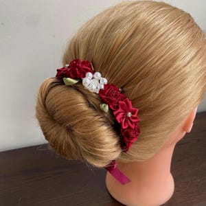 Burgundy Ballet BunWrap: Paquita Gamzatti Hair Garland with Pearls