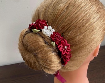 BunFlowerz Paquita Gamzatti Burgundy BunWrap (burgundy bun pin, burgundy jewel hair piece, paquita ballet wrap, gamzatti hair garland)