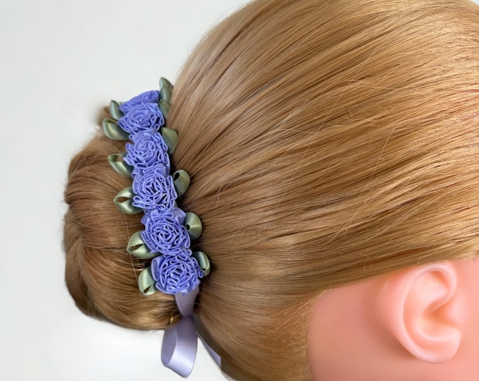 Lilac Floral BunWrap: Periwinkle Dance Hairpiece, Lavender Ballet Bun Flowers, Ballet Hair Accessory