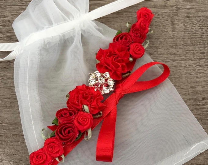 Red Rhinestone Ballet BunWrap: Dance Competition Hairpiece, Kitri Hair Piece