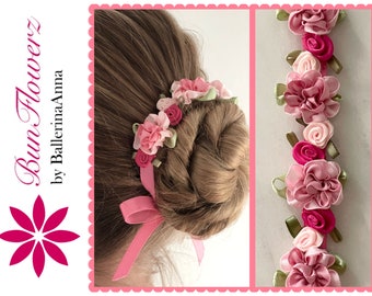 BunFlowerz Petals Pink und Fuchsia Blumen BunWreath (pink einfarbig, pink bun, pink arrangiert, pink uni, pink bun pin)