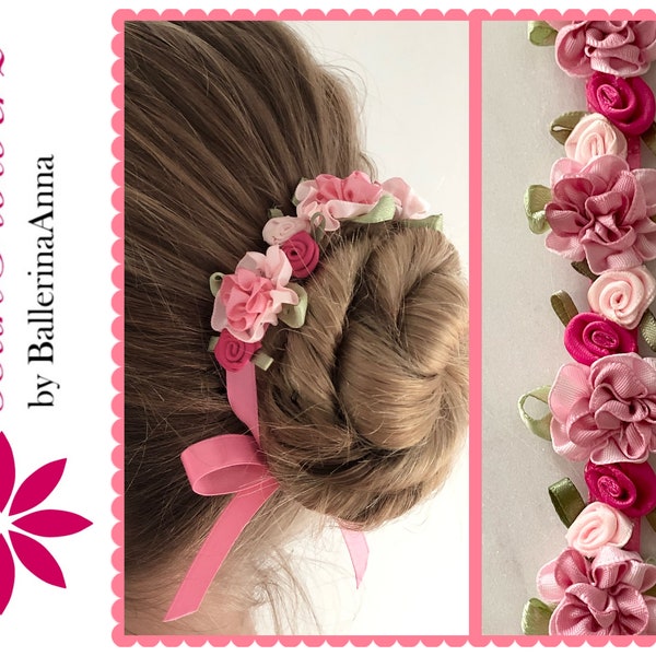 BunFlowerz Petals Pink and Fuchsia Floral BunWreath (pink ballet wrap, pink bun wrap, pink floral hair garland, pink bunwrap, pink bun pin)