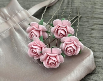 Blush Pink Rose Hair Pins – Bridal Hair Accessories, wedding updo accessory