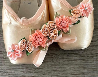 Peach Floral Ballet Bun Wrap: Satin Ribbon Hair Garland