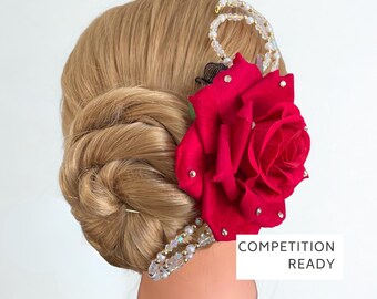 Red Rose Dance Hair Piece for Competition, Kitri Ballet Headpiece, Paquita Hair Flower