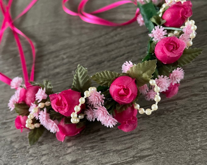 BunFlowerz Coppelia YAGP Hair Piece (Swanhilda hair garland, fuchsia flower crown, flower garland, coppelia headpiece, bunwrap, bunflowers)