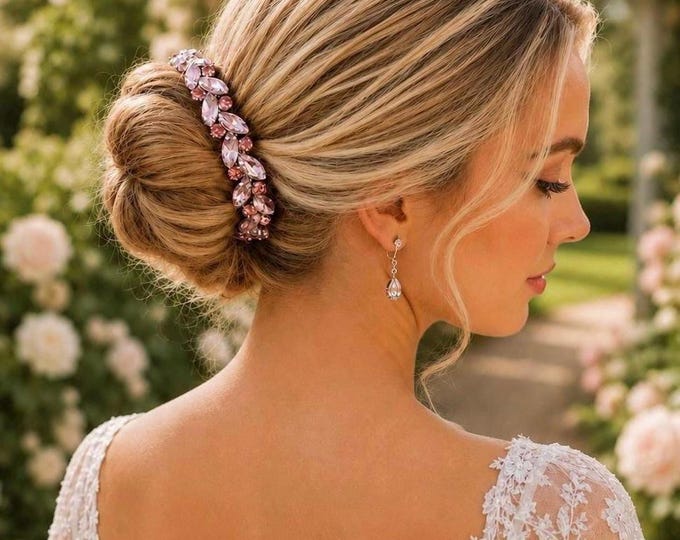 Blush Rhinestone bridal hairpiece Pink crystal hair jewelry