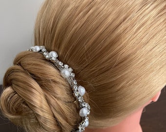BunFlowerz Silver Pearl Rhinestone BunWrap (crystal ballet wrap, bridal BunWrap, bun crown, bridal hairpiece, rhinestone head band)