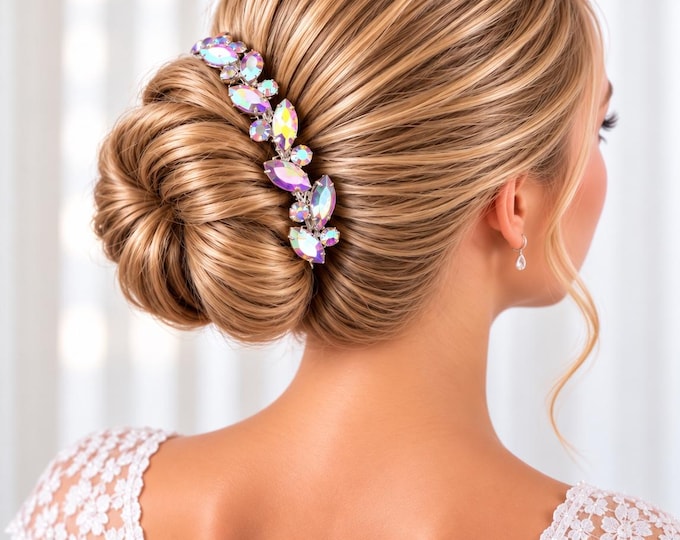 AB Rhinestone Dance Recital Hairpiece, Ballet Bun Wrap, Competition Headpiece