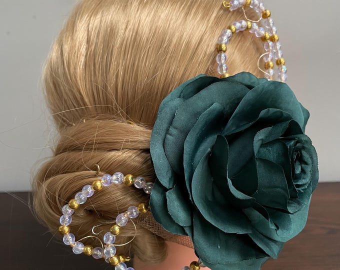 BunFlowerz Paquita Green Ballet Headpiece (Esmerelda green hair flower, YAGP hair flower, floral hairpiece, Esmerelda hair piece)