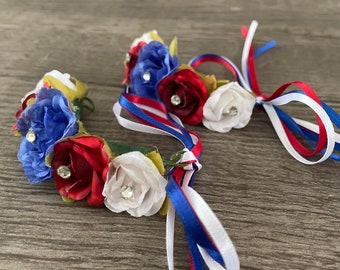 BunFlowerz Flames of Paris Garland Set (hair garland, buncrown, harlequinade bun pin, yagp flower crown, BunFlowerz)