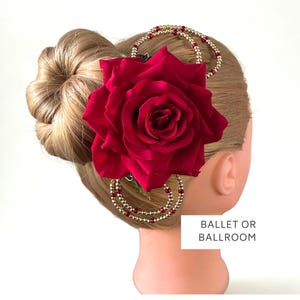 Rote Rose, Kopfschmuck: Paquita, Kitri, Spanische Blume, Perlen-Haarknoten-Accessoire