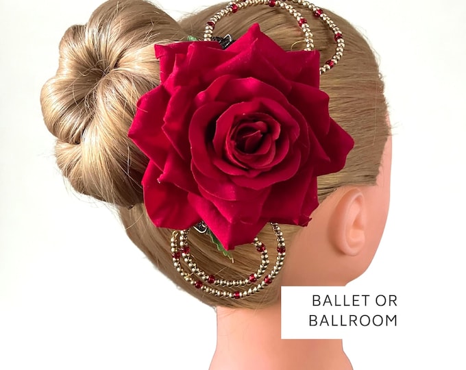 Red Rose Ballet Headpiece: Paquita, Kitri, Spanish Flower, Beaded Competition hair bun Accessory
