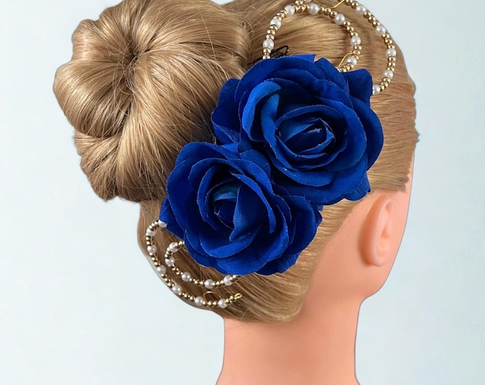 Royal Blue Rose Ballet Headpiece: Paquita Beaded Hair Flower