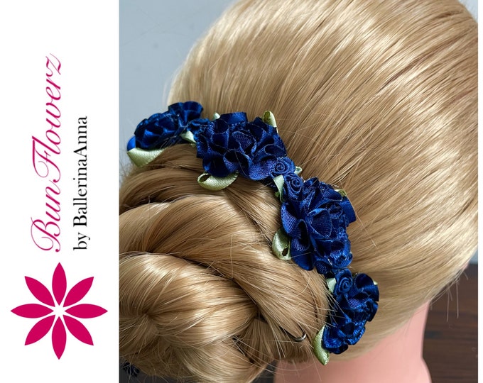 BunFlowerz Navy Blue BunWreath (Floral hairpiece, ballet wrap, hair garland, hair crown, bun crown, bun pin, bun flower, navy bunwrap)