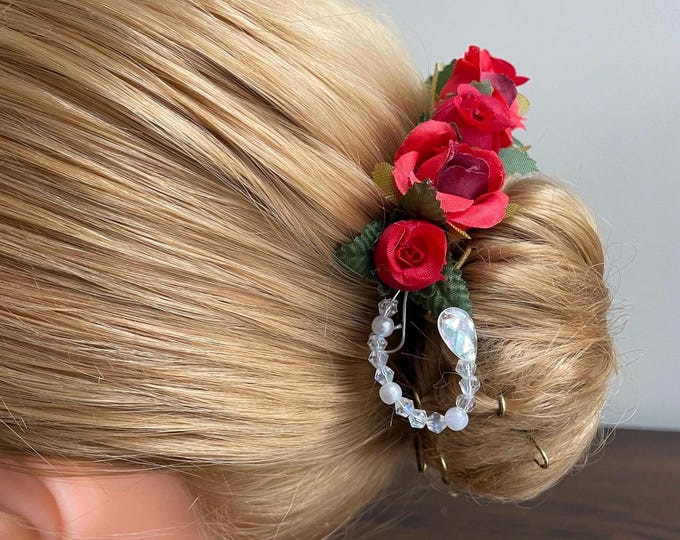 Red Rose Ballet Headpiece: Beaded Bun Crown