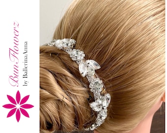 BunFlowerz Silver Strass BunWrap (Kristallballett-Wrap, Brauthaarteil, Brötchenkrone, Balletthaarteil, Diamant-Dutt-Kranz)