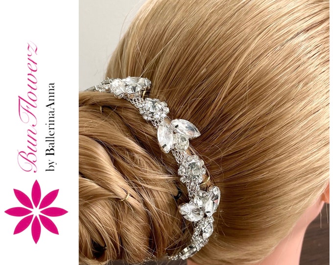 BunFlowerz Silver Rhinestone BunWrap (crystal ballet wrap, bridal hair piece, bun crown, ballet hairpiece, diamond bun wreath)