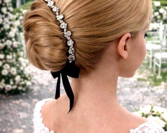 Classic Bridal Rhinestone Hairpiece | Minimalist Wedding Accessory for Bun | Delicate Crystal Bride Hair Vine