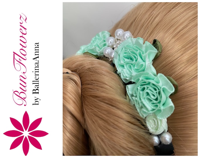 BunFlowerz La Bayadere Mint Jewel BunPin (mint ballet wrap, Raymonda hairpiece, floral garland, hair crown, bun crown, pastel green bunwrap)