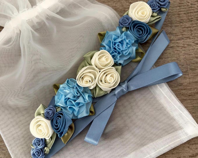 Blue Floral BunWrap: Giselle Ballet Bun Wreath, Blue Dance Hairpiece