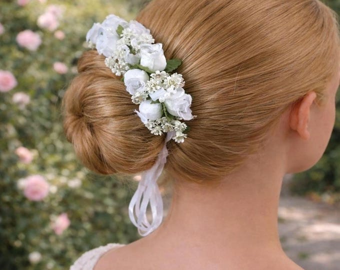 White Flower Crown, Communion Hair Wreath, Flower Girl Headpiece