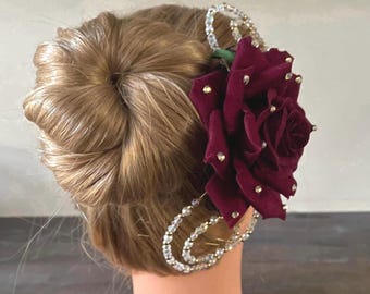 Burgundy Rose Ballet Hairpiece: Paquita or Don Quixote YAGP Headpiece