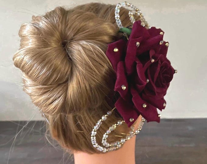 Burgundy Rose Ballet Hairpiece: Paquita or Don Quixote YAGP Headpiece