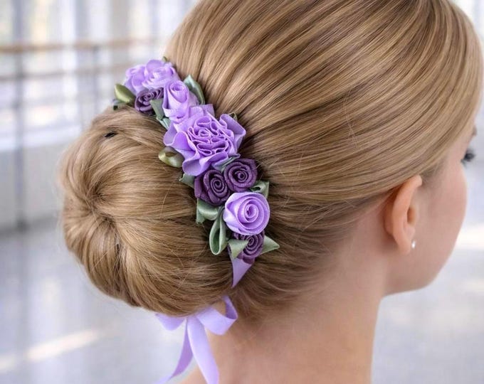 Lavender Ballet Bun Wrap Collection – Floral Dance Recital Headpiece – Purple & Plum Hairpiece
